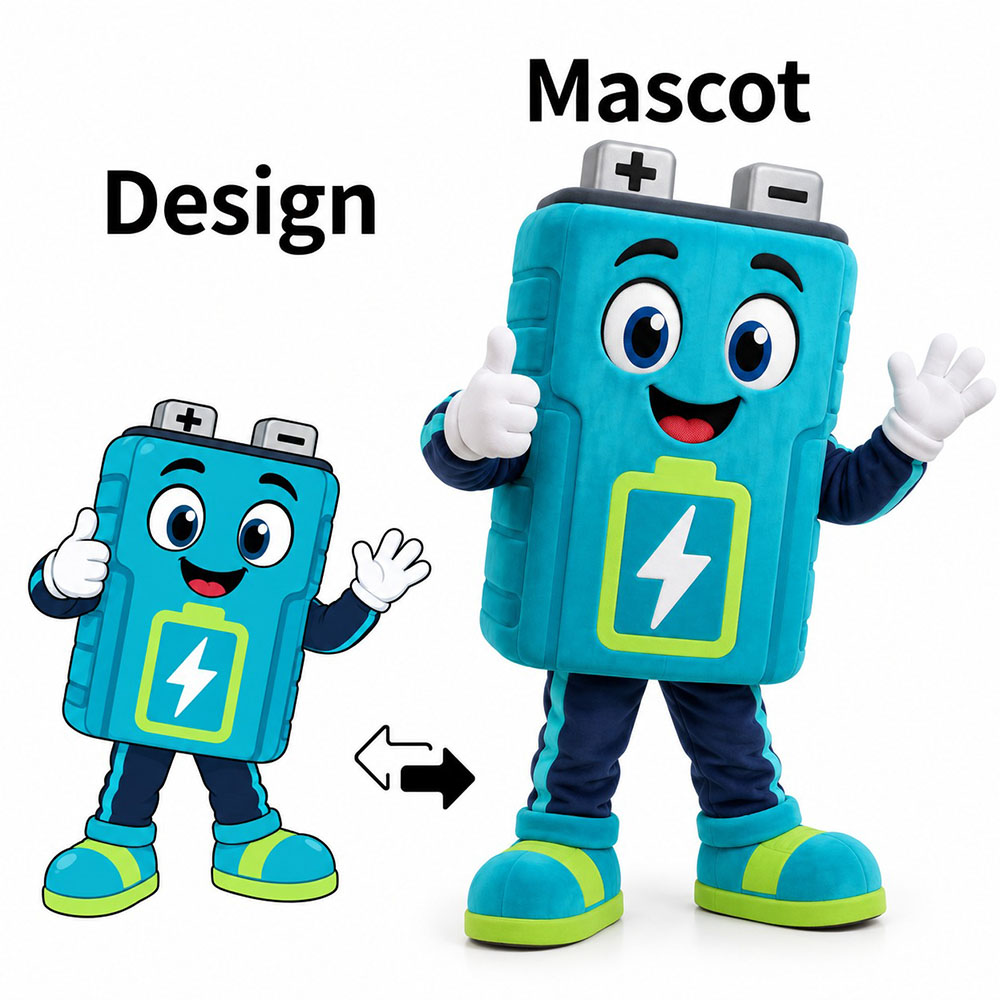 custom battery mascot costumes for retail store