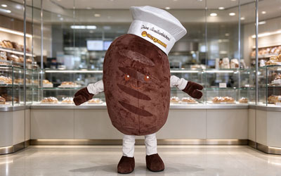 Custom bread mascot shipped to france client
